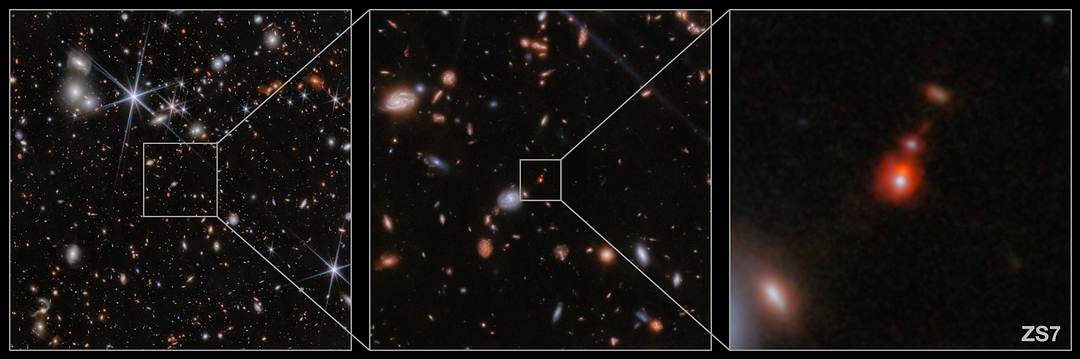 Esta imagen muestra la ubicación del sistema de galaxias ZS7 detectado por el Webb.