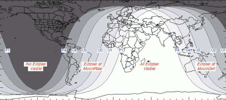 Lugares donde será visible el eclipse lunar.