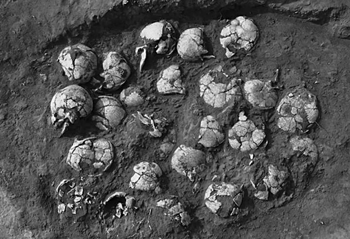 Un pozo de sacrificios humanos lleno de cráneos descubierto en Shimao.