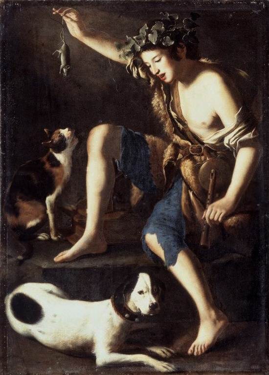 'Chico jugando con un gato', Tommaso Salini, siglo 17.